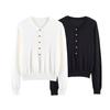 European and American Style Women's Clothing, Commuter Style Versatile Solid Color Button V-neck Long-sleeved Knitted Sweater 5536049