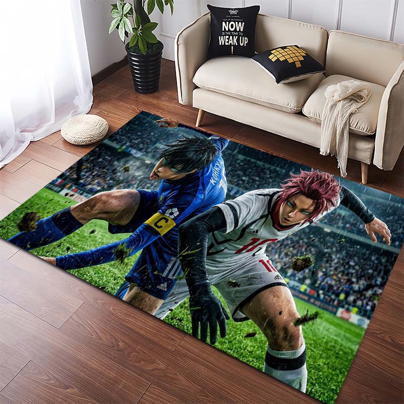 Blue Lock Anime Soccer Team Print Area Rug, Non-Slip Floor Mat for Sports Fans