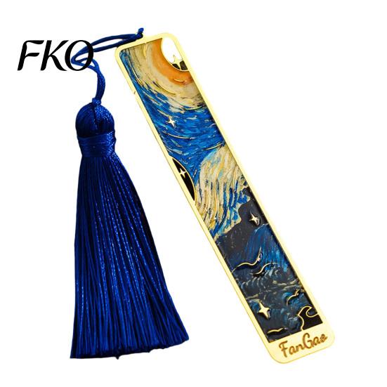 Elegant Reading Bookmark Metal Bookmarks with Tassel, Hollow Out Oil Painting Theme Book Decorative Page Mark, Accessory for Lovers, Women, Teachers,