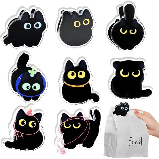 8 PCS Cute Chip Clips, Food Bag Clips, Black Cat Shaped Chip Clip, Acrylic Kitchen Snacks Clip for Airtight Seal Food Storage, Paper Storage