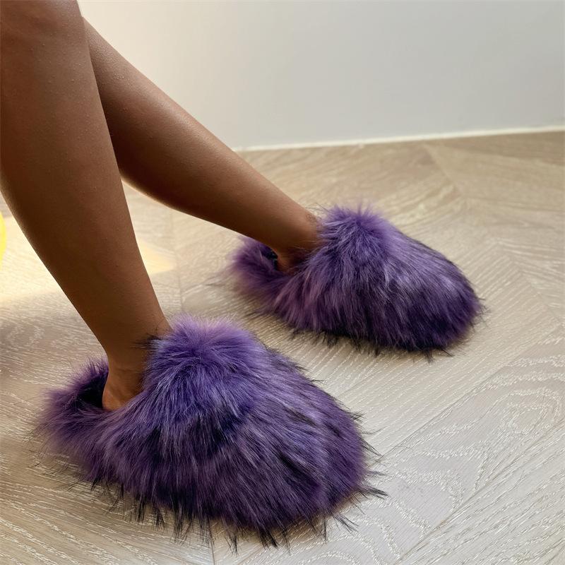 2025 Dam Vinter Tvättbjörnspäfflor Varma Plyschtofflor Flickor Lyxiga Pälsiga Fuskpäfflor Hem Bomullsskor Inomhus Päls-tofflor