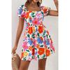 Women Floral Print Mini Dress Square Neck Puff Sleeve Waist Casual Elegant Summer Party Dress
