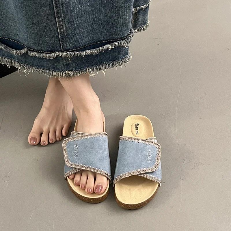 

Женская обувь 2025 Горячая распродажа Базовые женские шлепанцы Уличные Повседневные Летние С открытым носком Лаконичные Легкие Бестселлер Шлепанцы на плоской подошве 40 синий