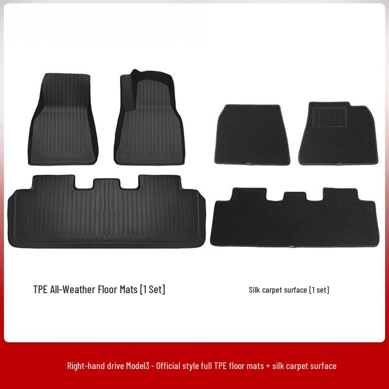 Right-Hand Drive Tesla Model Y/3 Refresh Foot Pad Carpet for Hong Kong - Front & Rear Trunk