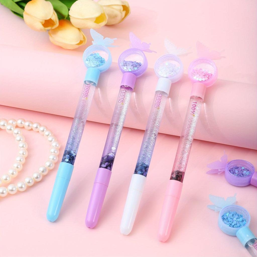 16 Stück Lebendiger Schmetterlings-Glitzer-Pailletten-Stift 0,5 mm Schwarz Modisches Glattes Schreibgefühl, Perfekt für Schüler-Schreibwaren, Partygeschenke Zurück zur Schule