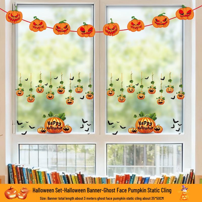 Kürbis Fenstersticker & Atmosphären-Flaggen - Halloween Glasaufkleber für Kindergarten & Geschäfte