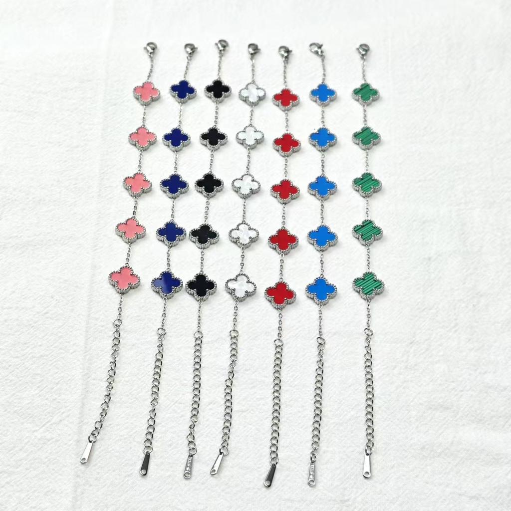 Lucky Four-Leaf Clover Bracelet Women 13mm Titanium Steel Double-Sided Mother-of-Pearl Simple Non-Fading Jewelry