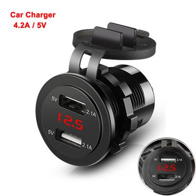 Çift USB Araç Şarj Cihazı 12V-24V 4.2A Araç Çakmaklığı Motosiklet Hızlı Şarj LED Voltmetre ile Cep Telefonu Şarj Cihazı için