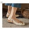 2024 Spring/Summer Women's Retro Peep-Toe Sandals with Metal Buckle and Low Block Heel