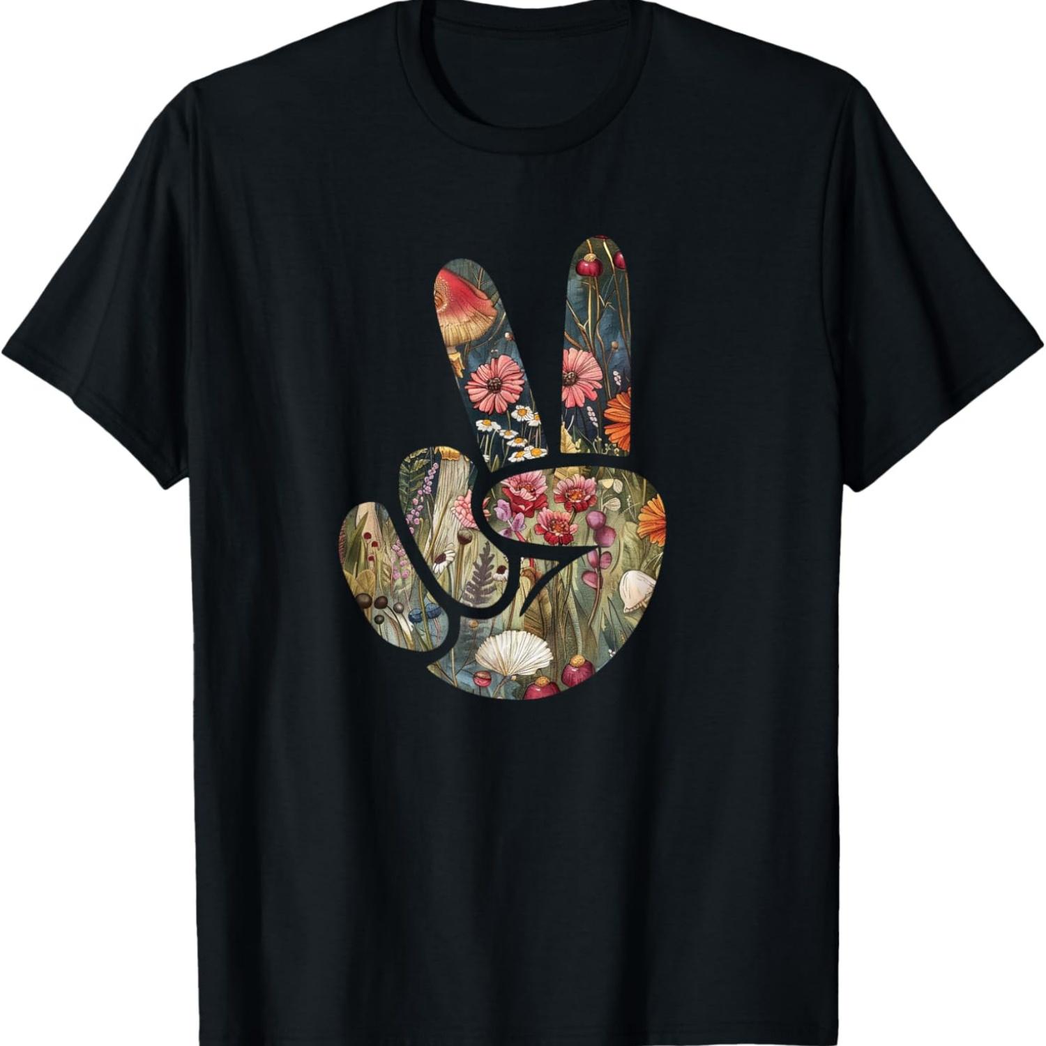 

Natural Silhouette Forest Meadow Cottagecore Peace Sign Hand T-Shirt(81) S чёрный