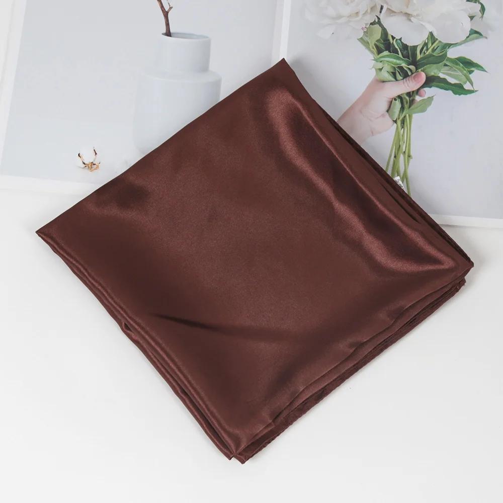 90cm*90cm Solid Color Satin Square Head Scarf Women Fashion Square Head Wrap Shawl Scarves Foulard Hijab Neckerchief Bandana