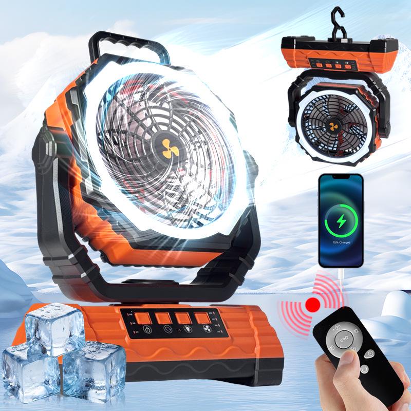 Outdoor Camping Fan with Light, 20,000mAh, Head-Shaking, Timer, Remote Control