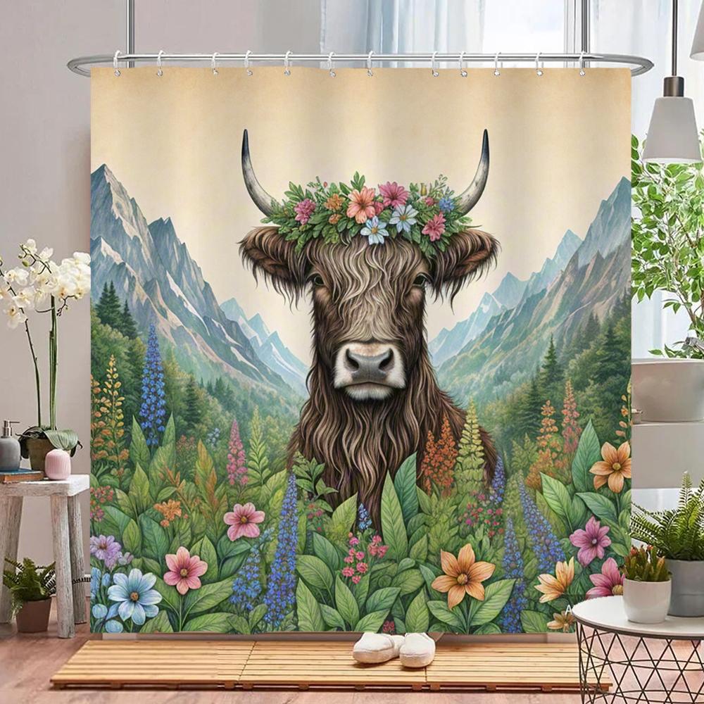 

Watercolor Flowers And Plants Shower Curtain With Hook - Design Chic Animal, Horse, Lion, Tiger Bathroom Curtain Home Decoration W60H190(CM)-1 Pcs
