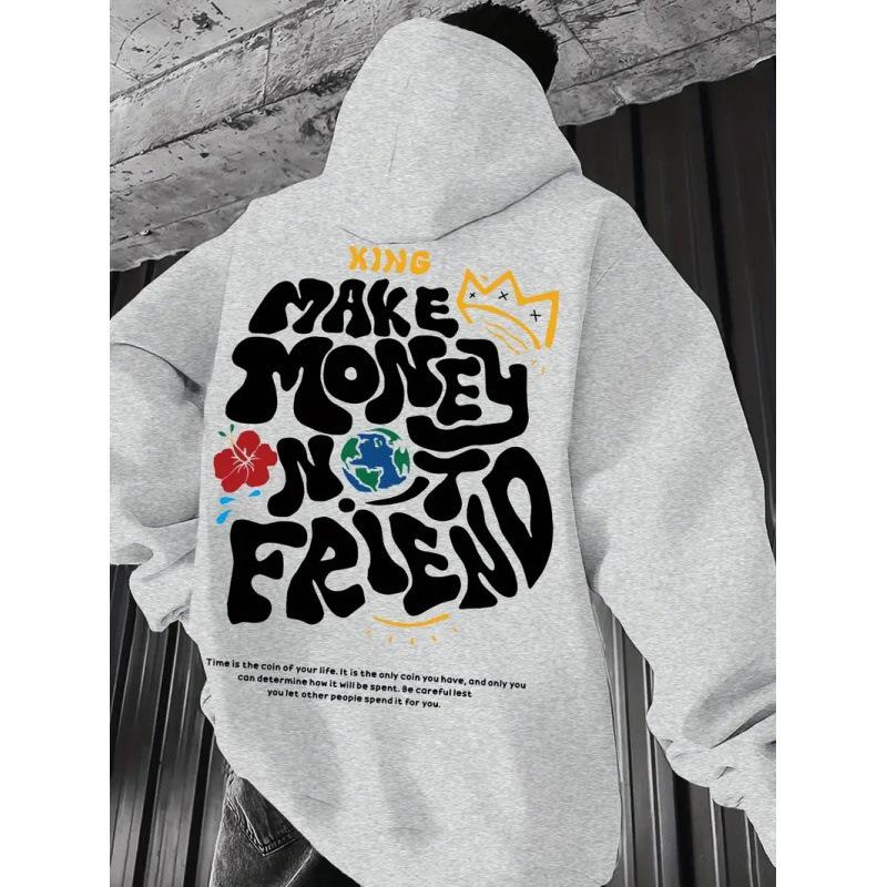 European and American Trend Men's and Women's Sweaters Printed Fleece Long-sleeved Hooded Pullover Spring and Autumn Shoulder-sleeved Sweater