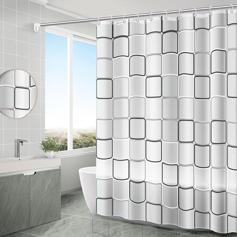 LIEI Punch-Free Thickened PEVA Waterproof Shower Curtain Set