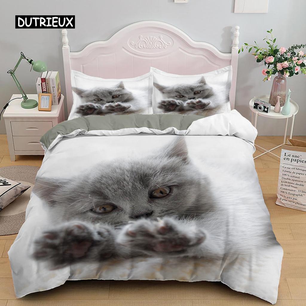 3D Bedding Sets Red Duvet Quilt Cover Set Comforter Bed Linen Pillowcase King Queen 210*210cm Size Pet Cat Design for Kids Girls