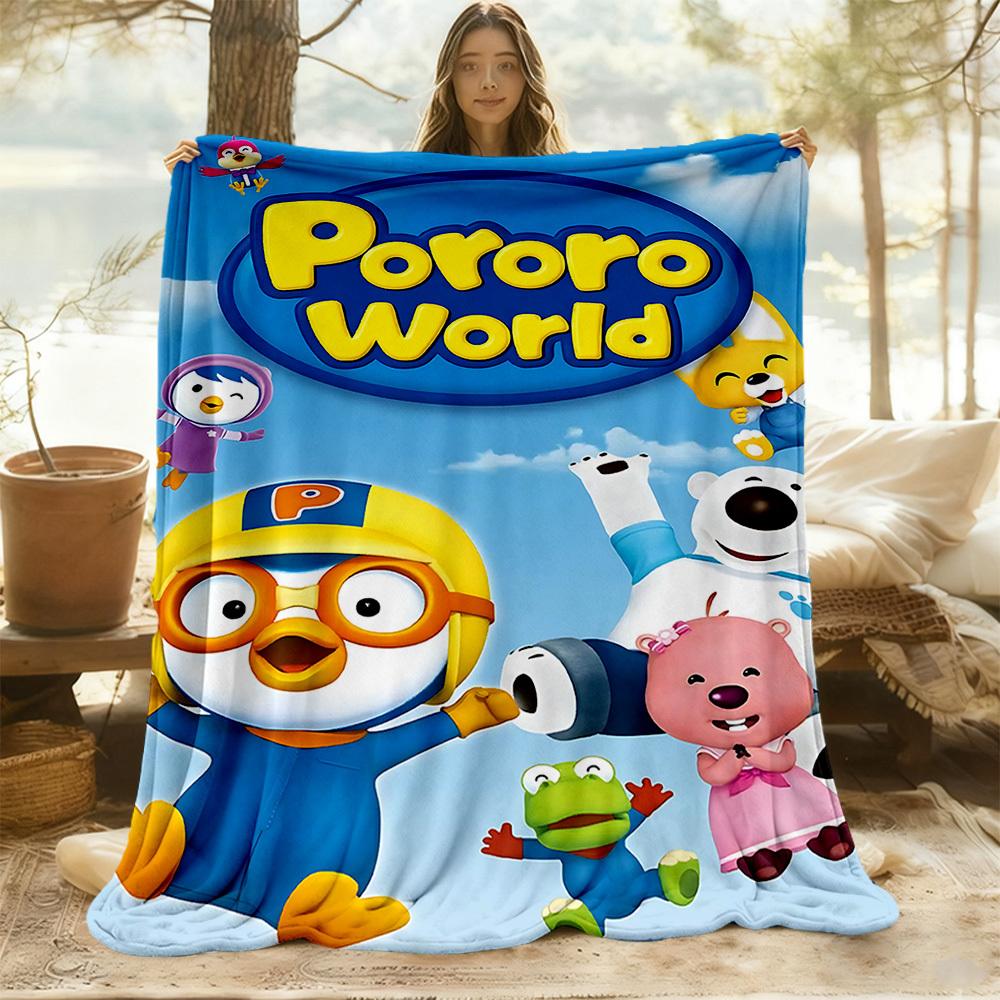 1 st Pororo Äventyr Utomhusfilt Lätt Flanell, Mjuk & Varm, Användning Året Runt för Soffa, Utomhus, Camping, Vardagsrum051