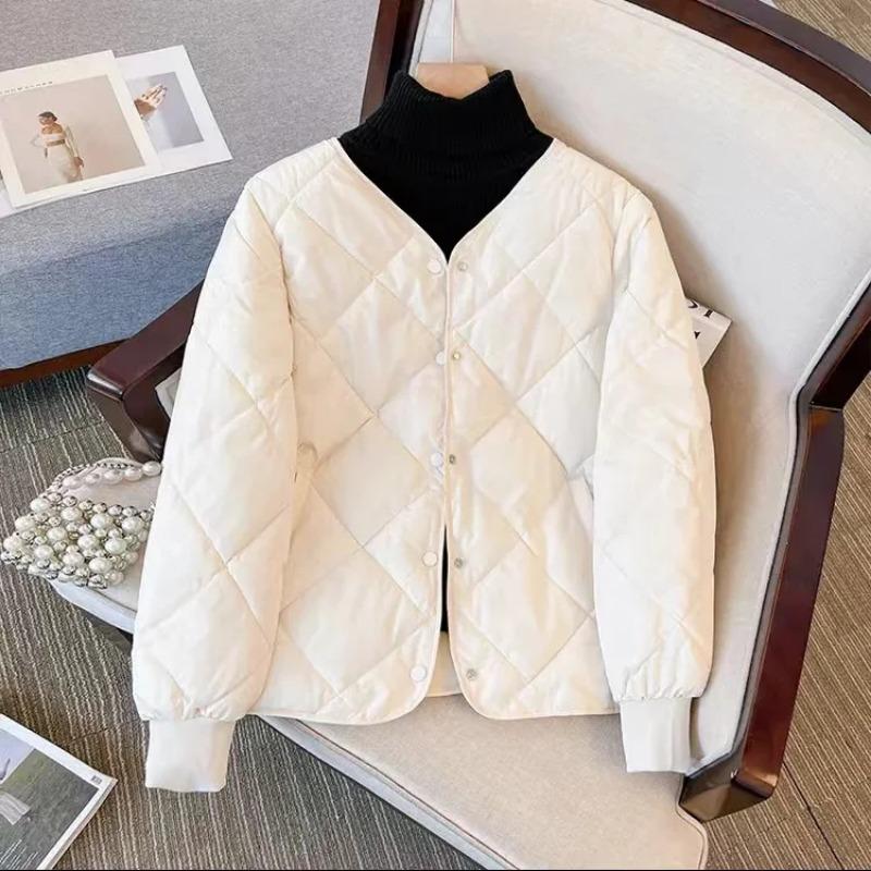 Winter Cotton-Padded Jacket for Women Autumn New Korean Sle Versatile Lightweight Rhombus Plaid Cotton-Padded Jacket