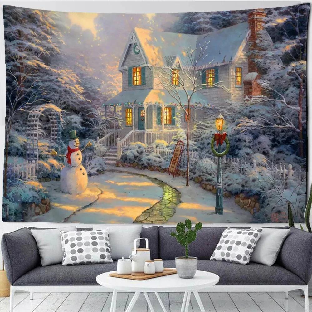 Christmas Snow Forest Scenery Tapestry Bedroom Living Room Home Wall Decoration