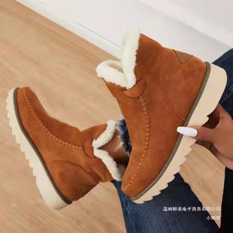 Foreign trade large size women's boots winter new women's thick-soled cotton boots solid color foot cover warm short boots