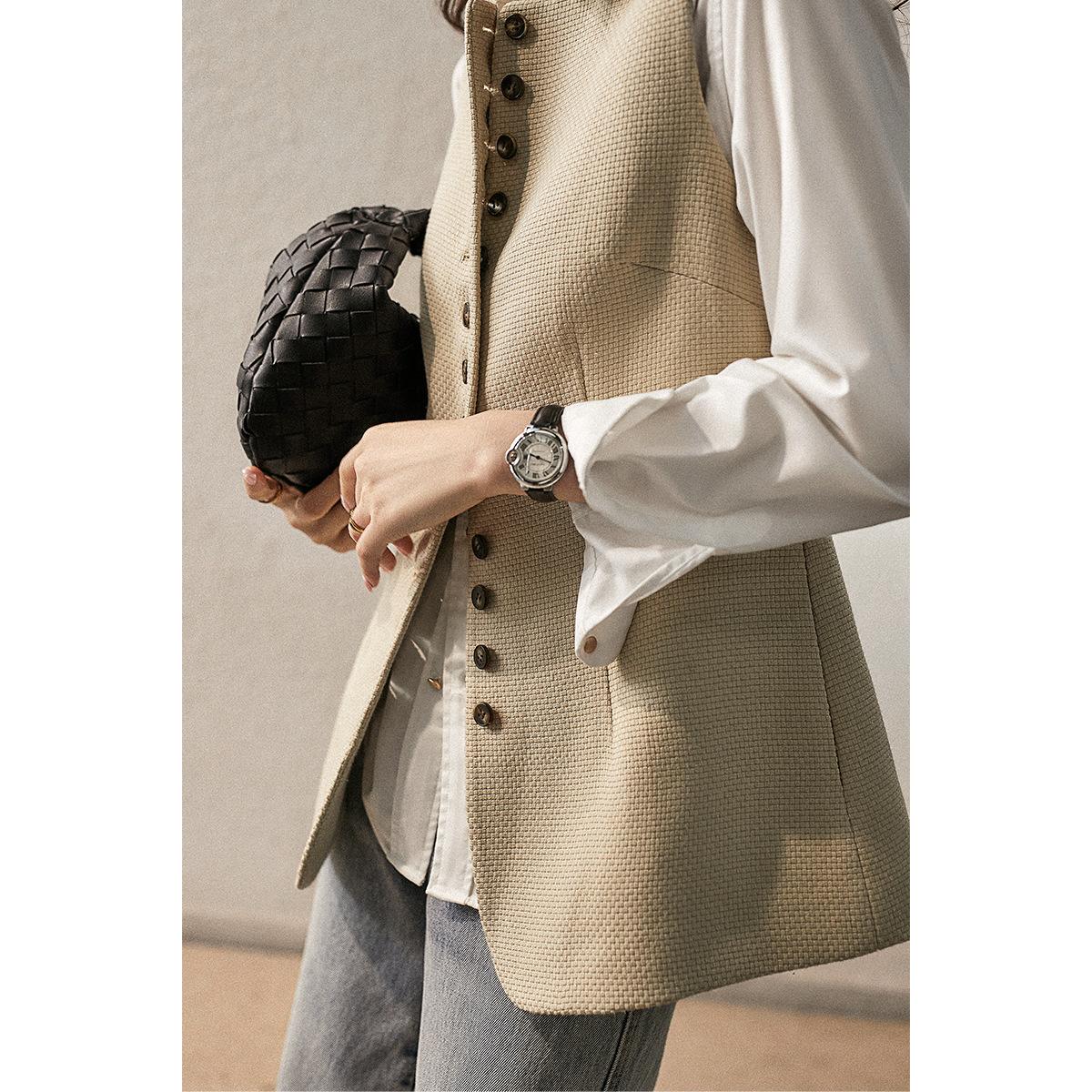 

Новый корейский стиль простой вафельный плетеный хлопковый жилет куртка весна и осень для женщин, носящих жилеты M