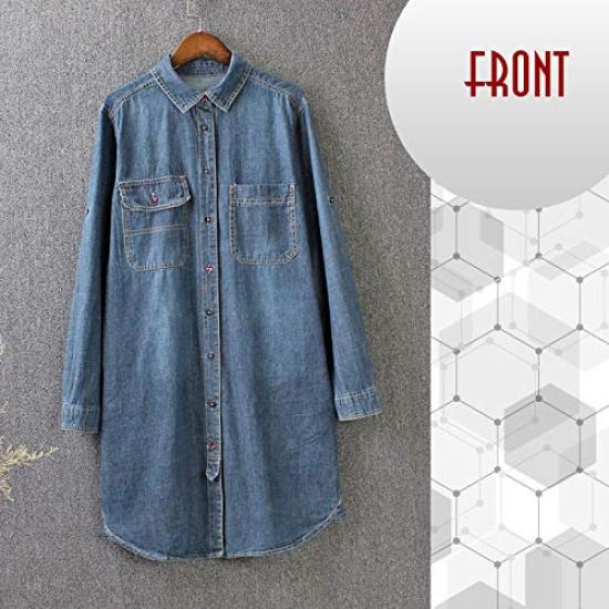 AIKA Shirt Denim Long Loose Long Regular Long Vintage Solid One Size To Navy Dress, Dress, Shirt, Overshirt, Fit, Oversized, A-Line, Length, Collar,