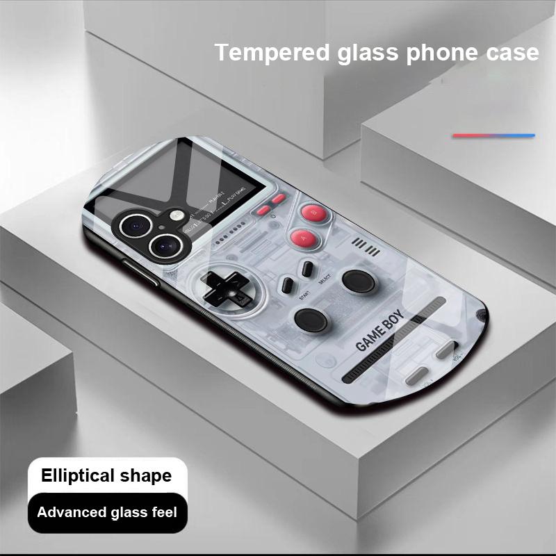 Games Console For Apple IPhone 16 11 13 15 14 Pro Max 12 Mini 7 8 Plus XR X XS Elliptical Shaped Tempered Glass Phone Case