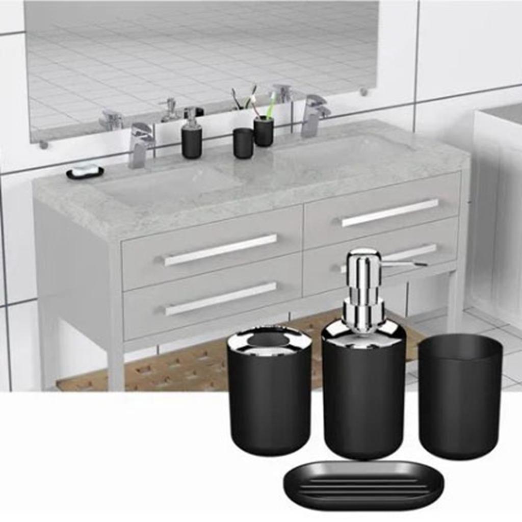 Mülleimer Zahnbürstenhalter Set Toilettenbürste Seifenschale Lotion Spender Schwarz Hotel Badezimmer