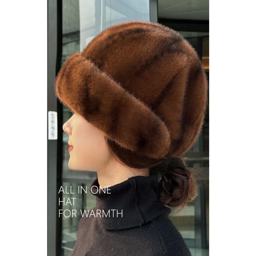 Pălărie din păr de nurcă Iarnă Nouă Păr de nurcă din piele întreagă Pălărie înaltă de modă Îngroșată Călduroasă Vârstă mijlocie și în vârstă Blană imitație Pălărie de damă