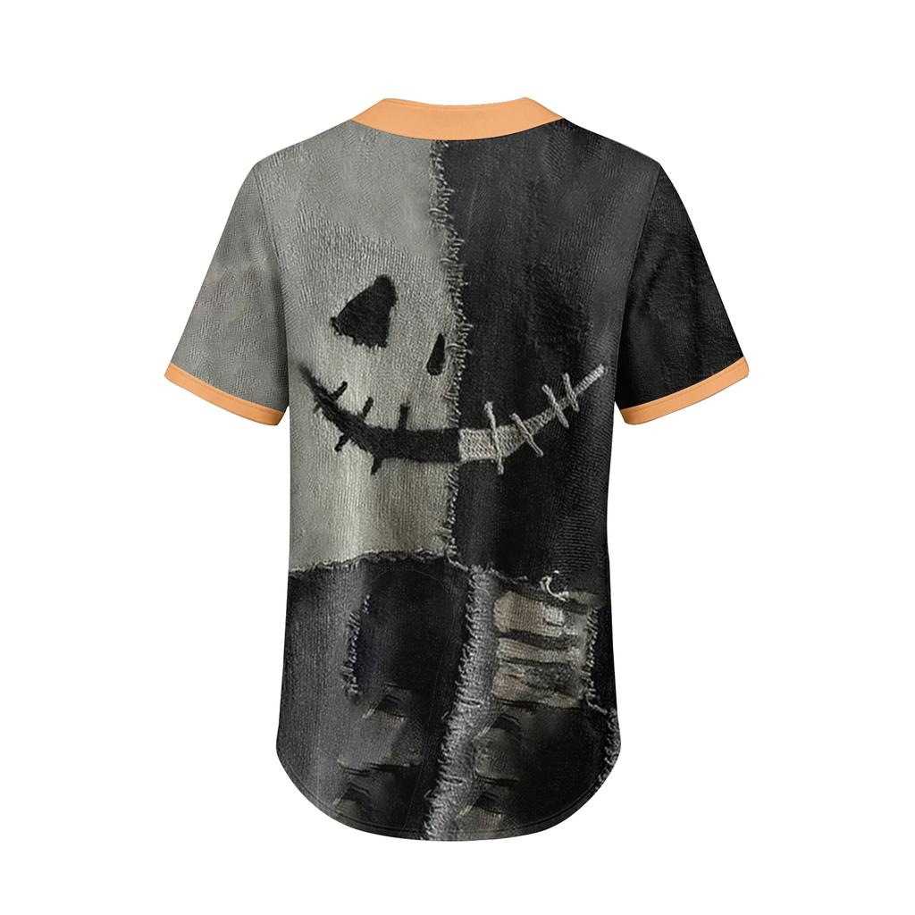 Men's Short Sleeve Halloween Print Casual Button Down Shirt for Everyday Wear