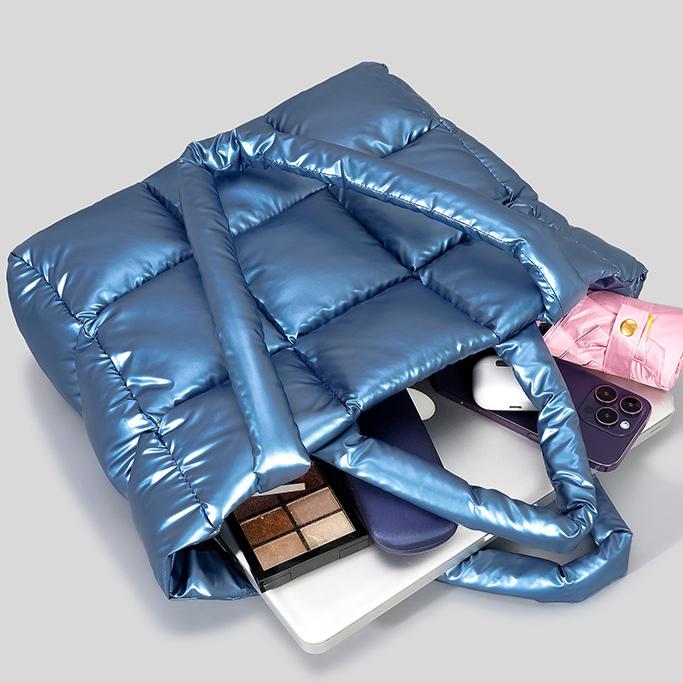 Square Tote Bag Women's Winter Soft Puff Shoulder Nylon Large Capacity Cloudy Bag