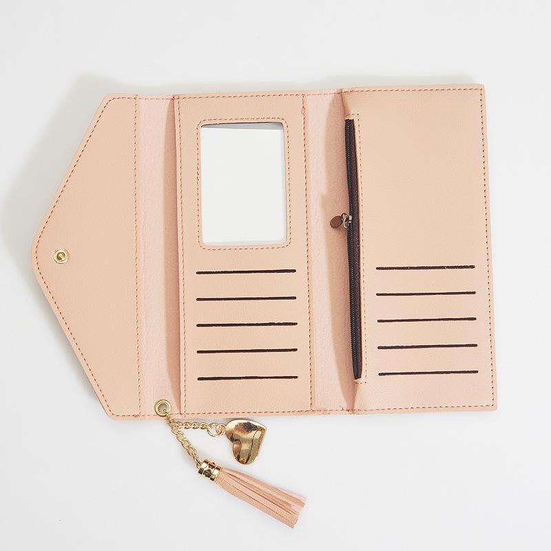 Women's Long Korean-Style Wallet with Heart Pendant and Tassel