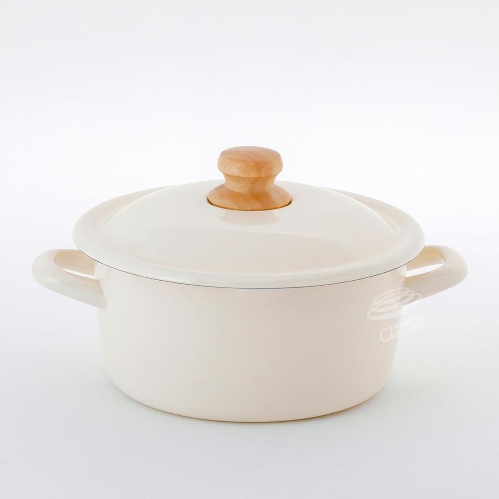 Fuji Enamel Beams Simple 20cm Casserole, Gas and Induction Compatible, Enamel Pot, Vanilla