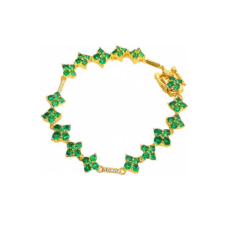 Sparkling Four-Leaf Clover Full Of Diamonds, Green Zircon, Lucky Petal Bracelet, Light Luxury, High-End Sense, Niche Exquisite Bracelet For Women