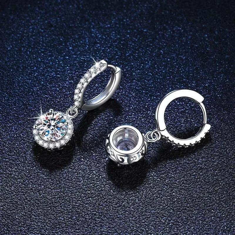 925 Sterling Silver 1 Carat Moissanite Round Earrings for Women Luxury Evening Style