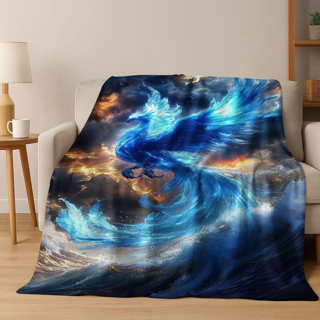 Colorful Rebirth Fire Phoenix Divine Bird Flannel Blanket,Warm and Cozy Soft Throw Blanket for Home Bedroom Bed Sofa Cover Kid