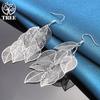 925 Sterling Silver Woman Layered Hollow Leaves Tassel Long Drop Earrings Jewelry