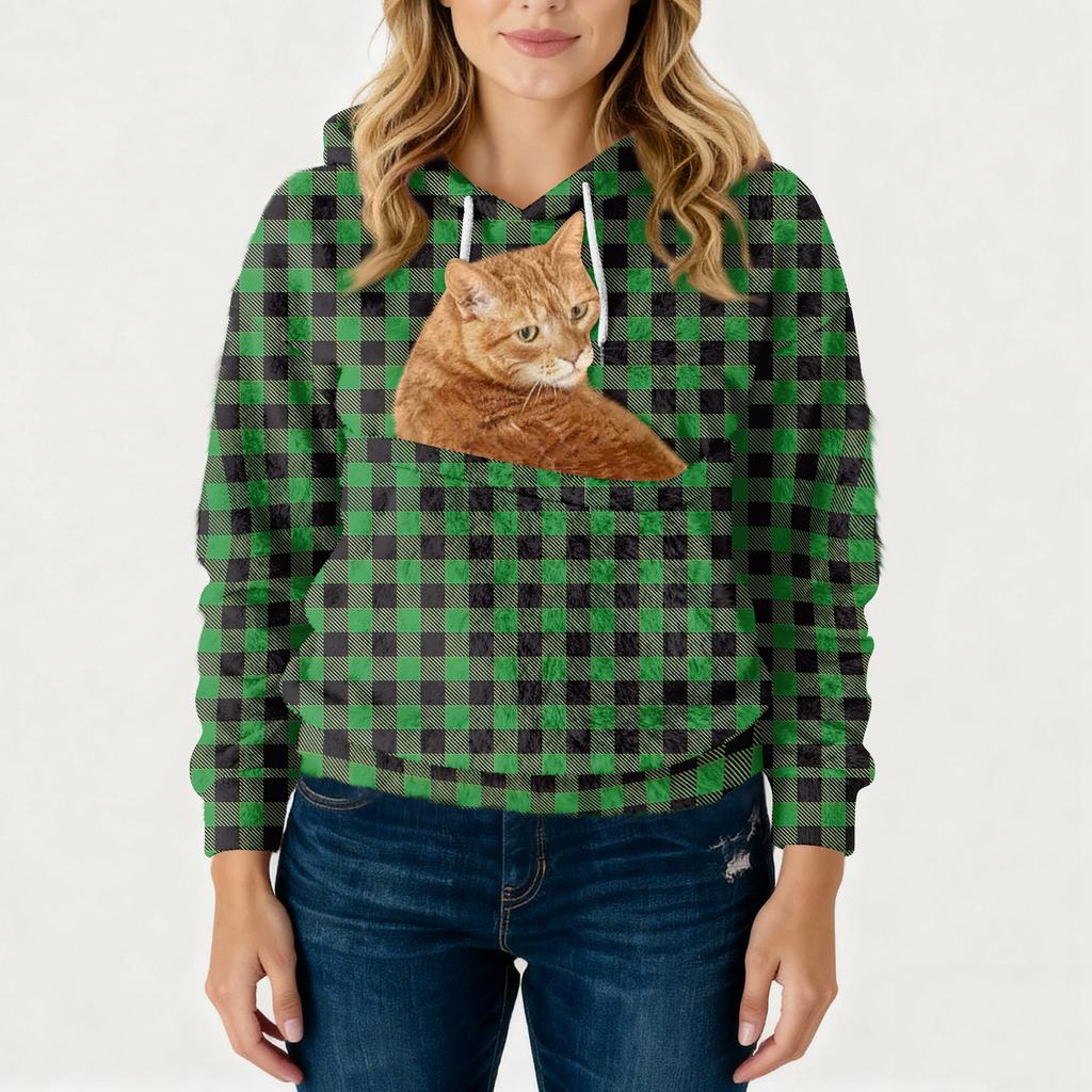 Women's Fashionable Casual Fleece Lined Long Sleeve Pocket Hooded Printed Sweatshirt