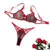 Leopard Print Red Embroidered Cherry Thin Push Up Bow Bra Women's Two Piece Set Underwear