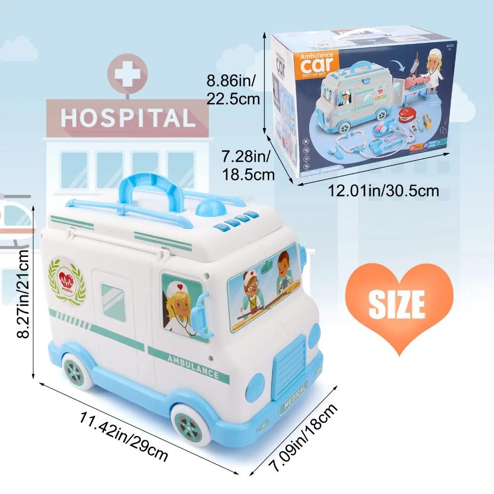Elektronisches Arzt-Spielset für Kinder, Blau/Rosa Krankenwagen Spielzeugauto, Licht Geräusch, Rollenspiel
