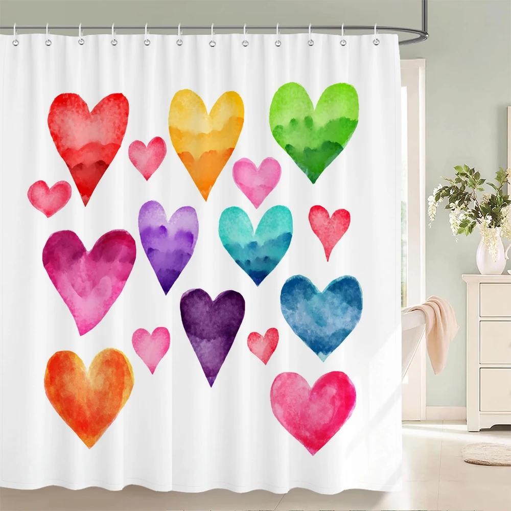 Heart-shaped Pattern Shower Curtain Fabric Shower Curtains for Valentine's day Bathroom Decor Pink Love style Shower Curtains