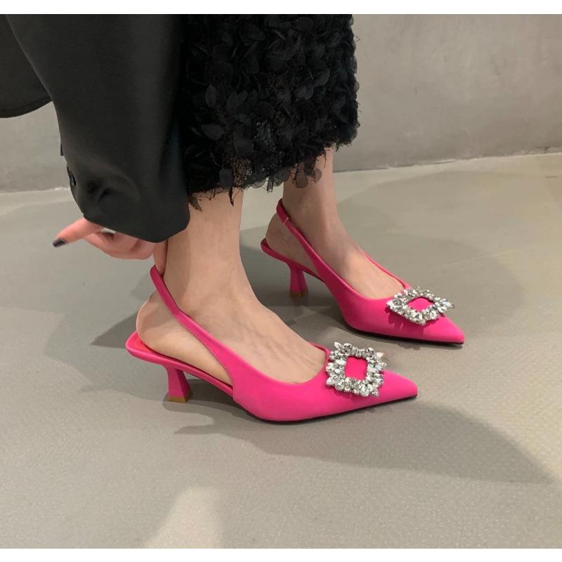 Mode Damen Sandalen Sommer Spitz Zehen Slingback Mules Schuhe Frau Mode Strass Damen Hohe Absätze Sexy Pumps Party Kleidschuhe
