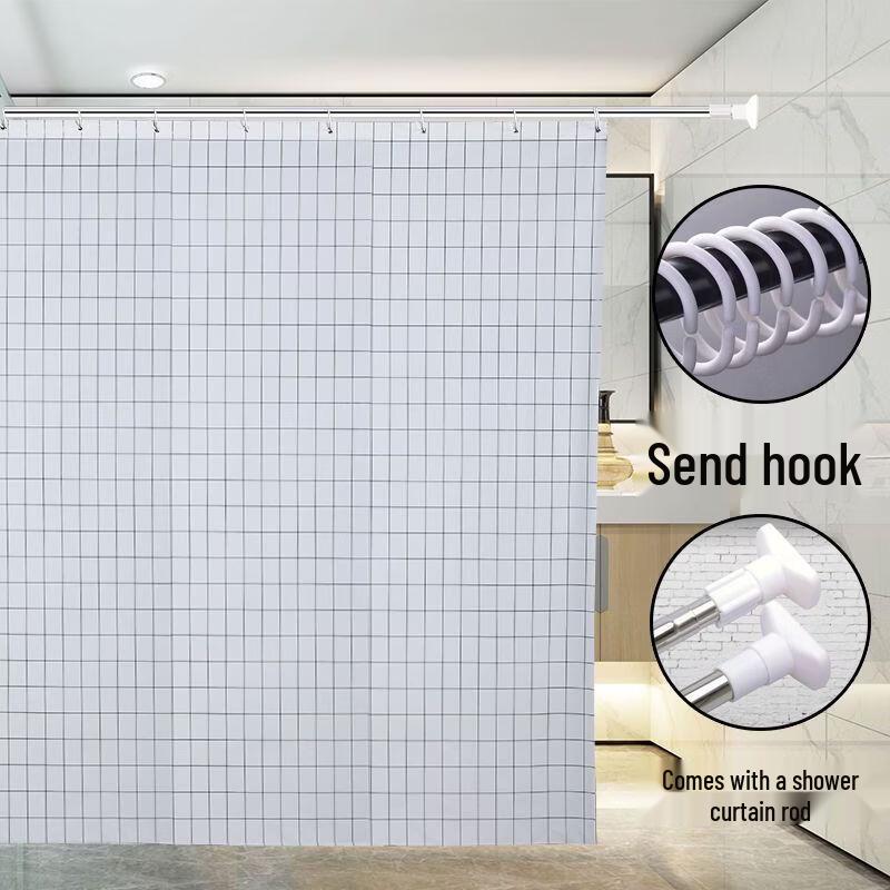 Waterproof Shower Curtain Set - Simple White Grid