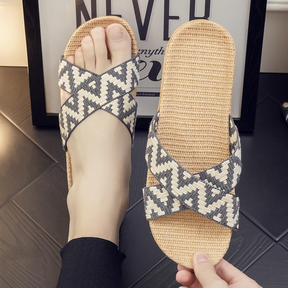 Summer linen slippers women's home couple home indoor non-slip soft bottom household cotton and linen cool slippers men