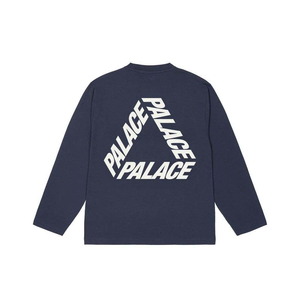 Palace FW24 P3 Long Sleeve Crew Neck T-Shirt With Back Letter Print Unisex Tops Navy-Blue P27LS004