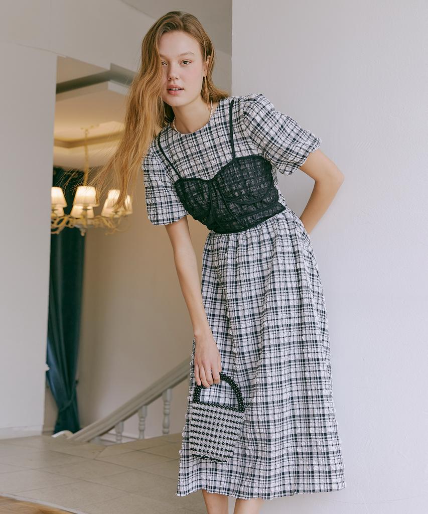 Etmont Check Bubble Bustier Dress Black