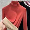 Pile Collar Bottoming Shirt Women's Autumn and Winter Turtleneck Cashmere Mulberry Silk German Velvet Piled Thickened Inner Top