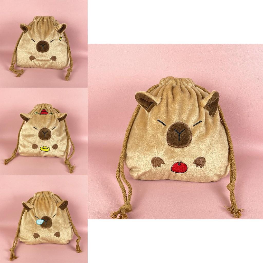 Capybara Adorable Plush Drawstring Bag Large Capacity Cute Storage Pouch