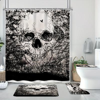 1/4Pcs Halloween Tree Branches Skull Pattern Shower Curtain Bathroom Decor Halloween Decoration Indoor Showr Curtain