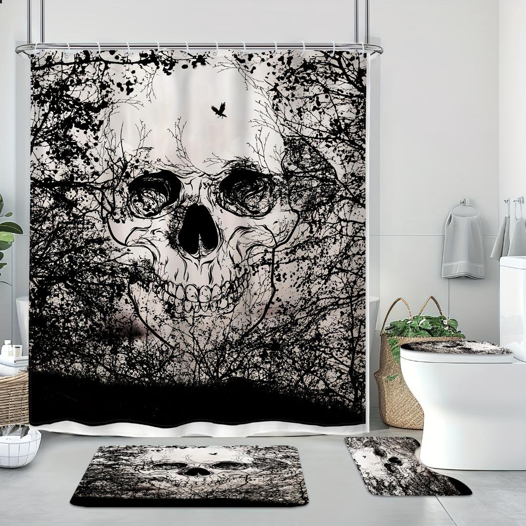 

1/4Pcs Halloween Tree Branches Skull Pattern Shower Curtain Bathroom Decor Halloween Decoration Indoor Showr Curtain Only90x180curtain